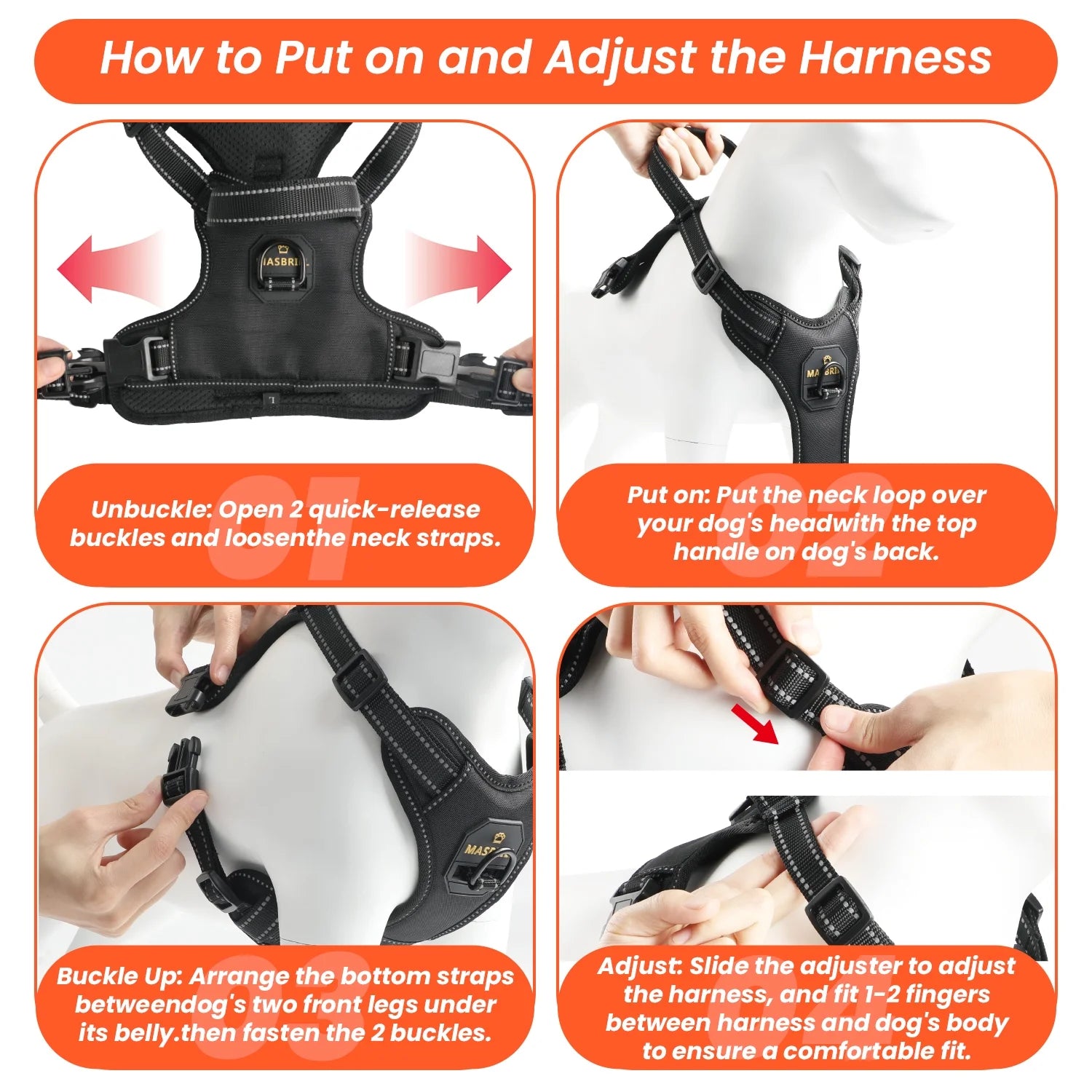 Reflective Dog Harness No Pull with Handle, Breathable Padded Adjustable Dog Harness