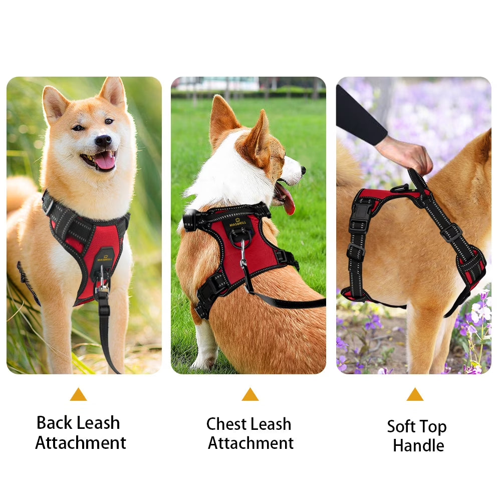 Reflective Dog Harness No Pull with Handle, Breathable Padded Adjustable Dog Harness