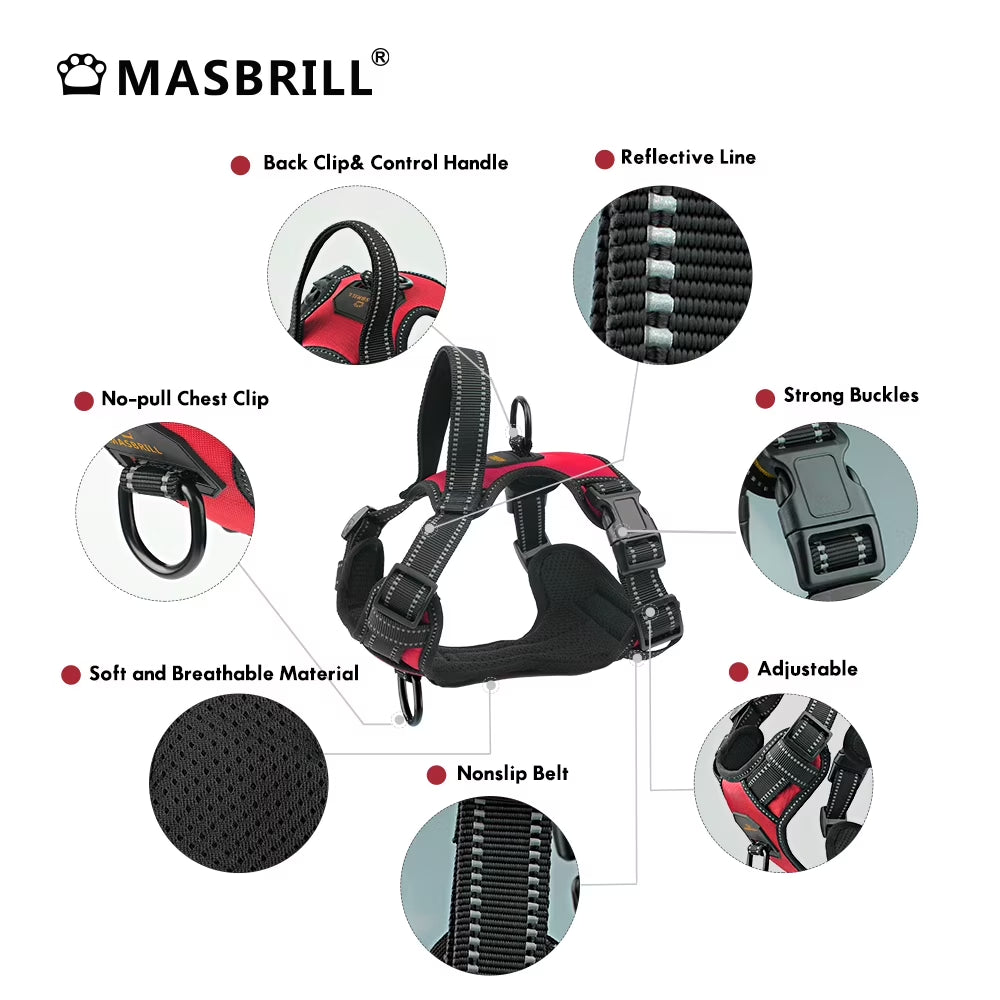 Reflective Dog Harness No Pull with Handle, Breathable Padded Adjustable Dog Harness