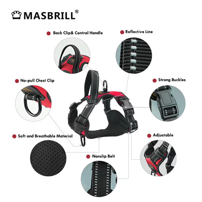 Reflective Dog Harness No Pull with Handle, Breathable Padded Adjustable Dog Harness