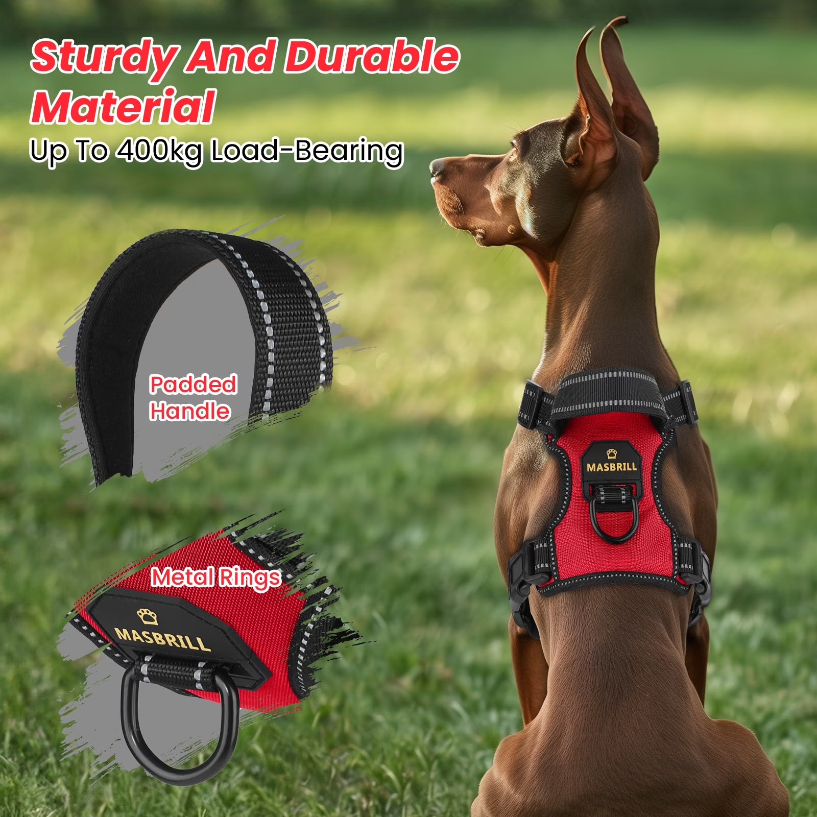 Reflective Dog Harness No Pull with Handle, Breathable Padded Adjustable Dog Harness